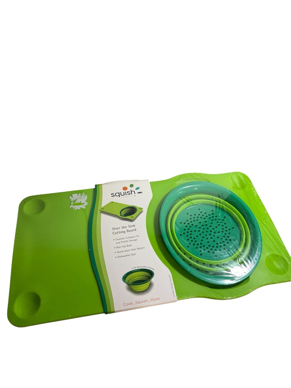 NWT Squish Over Sink Cutting Board Colander Collapsible Kitchen